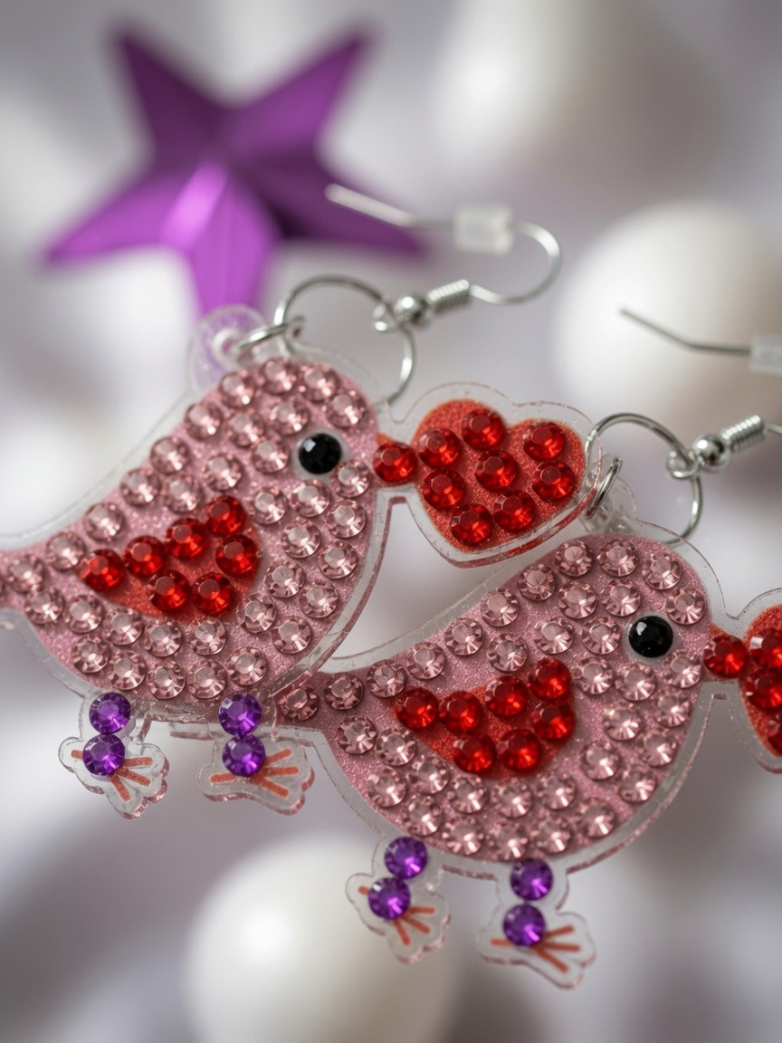 Pink Lovebirds Earrings