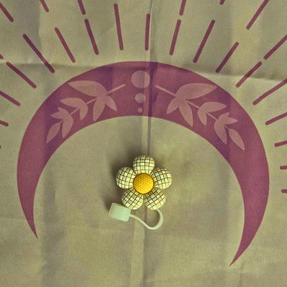 Gingham Flower Straw Toppers
